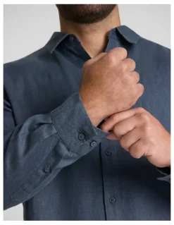 Johnny Bigg Resort Relaxed Fit Linen Shirt in Petrol