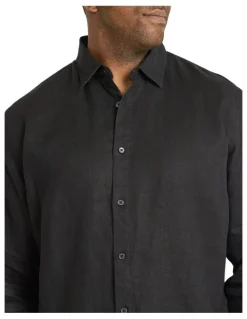 Johnny Bigg Resort Relaxed Fit Linen Shirt in Black