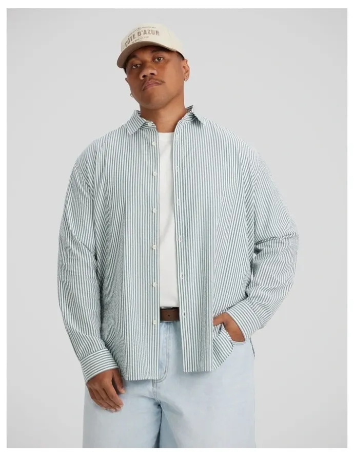 Johnny Bigg Seersucker Relax Fit Shirt in Green