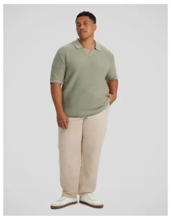 Johnny Bigg Seville Textured Knit Polo in Seagrass