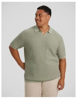 Johnny Bigg Seville Textured Knit Polo in Seagrass