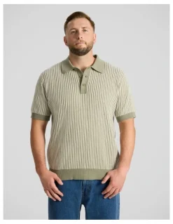 Johnny Bigg Travis Stripe Knit Polo in Sage
