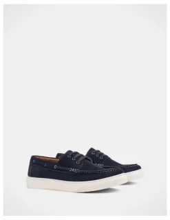 Julius Marlow Flare Shoes in Navy Suede