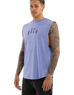 KSCY Trapped Dual Curved Muscle Tank in Blue