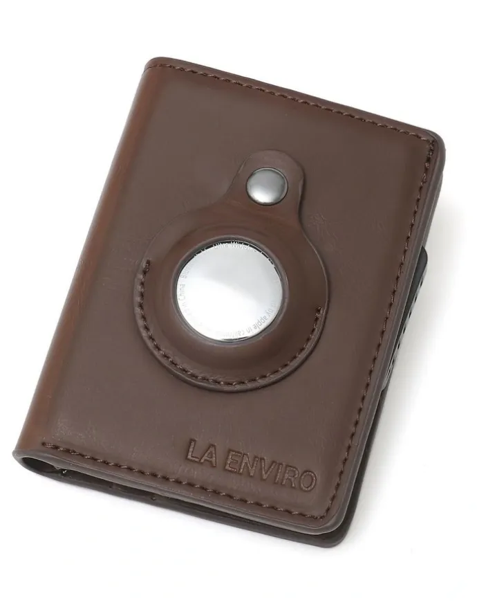 La Enviro Air Tag Trackable Vegan Leather Wallet in Dark Brown