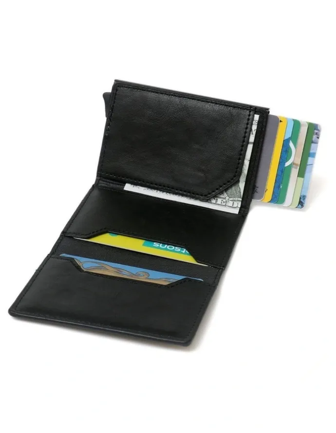 La Enviro Leura Minimalist Unisex Vegan Leather Coin Pocket Wallet in Black