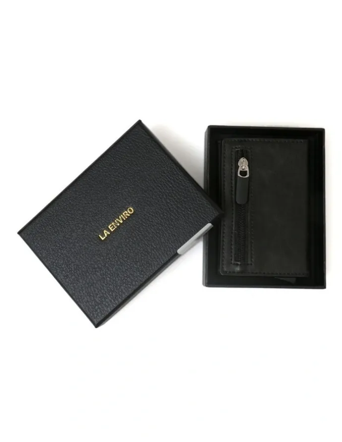 La Enviro Leura Minimalist Unisex Vegan Leather Coin Pocket Wallet in Black