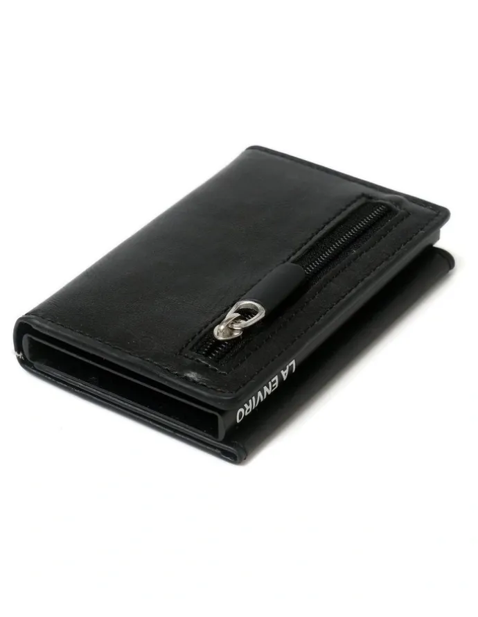La Enviro Leura Minimalist Unisex Vegan Leather Coin Pocket Wallet in Black