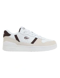 Lacoste T-Clip Sneaker in White/Dark Brown