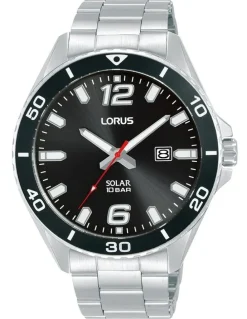 Lorus Sports Stainless Steel Case Watch in Silver & Black