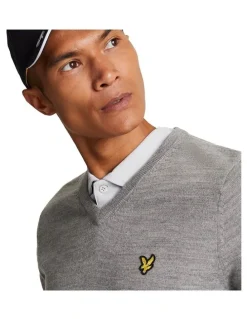 Lyle & Scott Merino Blend V-Neck Knit in Mid Grey Marl