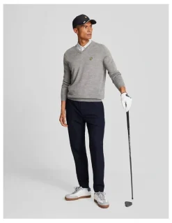 Lyle & Scott Merino Blend V-Neck Knit in Mid Grey Marl