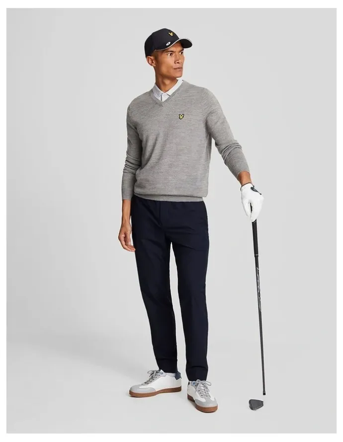 Lyle & Scott Merino Blend V-Neck Knit in Mid Grey Marl