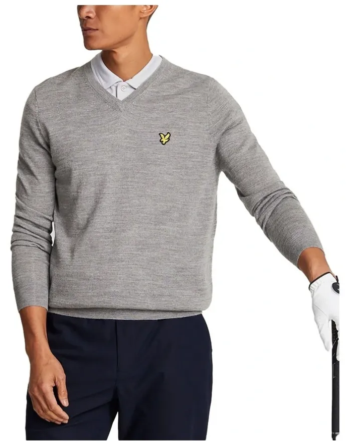 Lyle & Scott Merino Blend V-Neck Knit in Mid Grey Marl