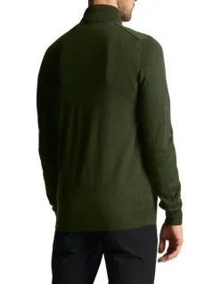 Lyle & Scott Tonal Eagle Merino Blend 1/4 Zip Knit in Cactus Green