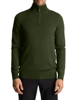 Lyle & Scott Tonal Eagle Merino Blend 1/4 Zip Knit in Cactus Green