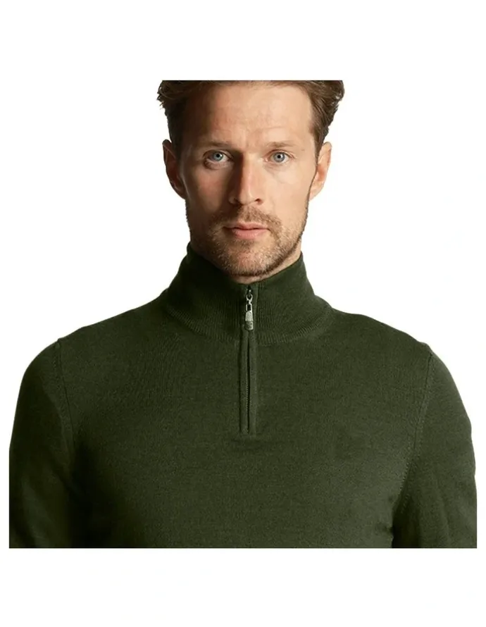 Lyle & Scott Tonal Eagle Merino Blend 1/4 Zip Knit in Cactus Green
