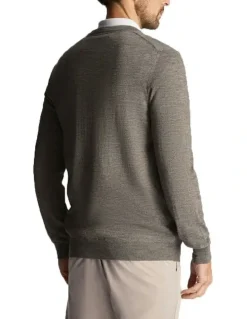 Lyle & Scott Tonal Eagle Merino Blend V Neck Knit in Mid Grey Marl
