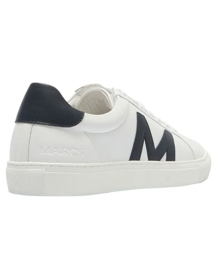 Marcs Varsity Leather Sneakers in White/Navy