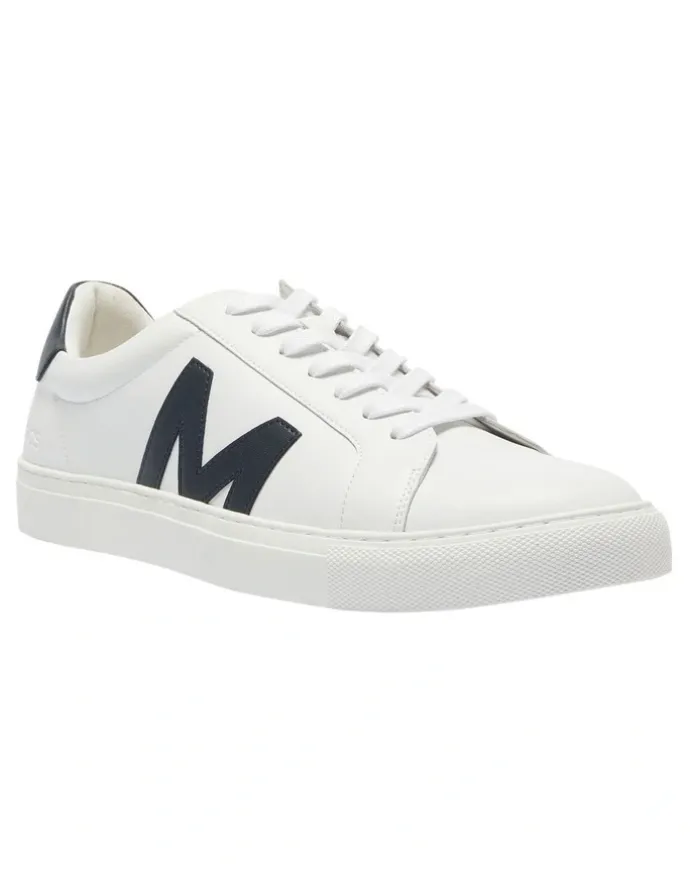 Marcs Varsity Leather Sneakers in White/Navy