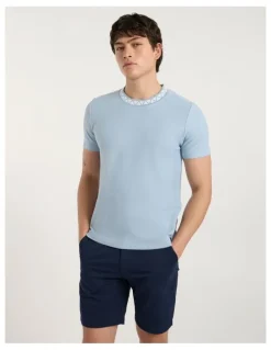 Marcs Boston Textured Tee in Suede Blue
