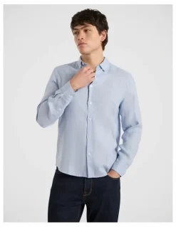 Marcs Felix Long Sleeve Linen Shirt in Sky Blue