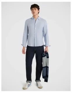 Marcs Felix Long Sleeve Linen Shirt in Sky Blue