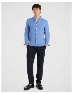 Marcs Felix Long Sleeve Linen Shirt in Light Cobalt