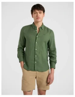 Marcs Felix Long Sleeve Linen Shirt in Seaweed
