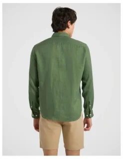 Marcs Felix Long Sleeve Linen Shirt in Seaweed