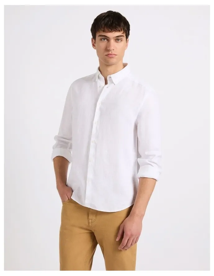 Marcs Felix Long Sleeve Linen Shirt in White