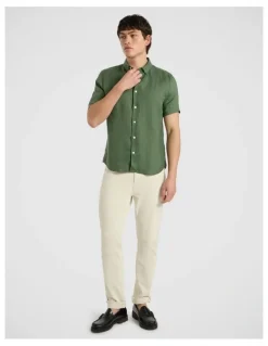 Marcs Felix Short Sleeve Linen Shirt in Seaweed