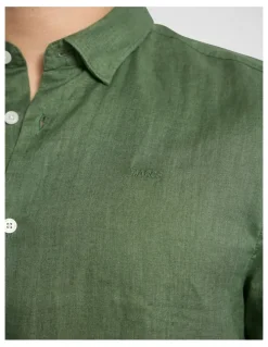 Marcs Felix Short Sleeve Linen Shirt in Seaweed