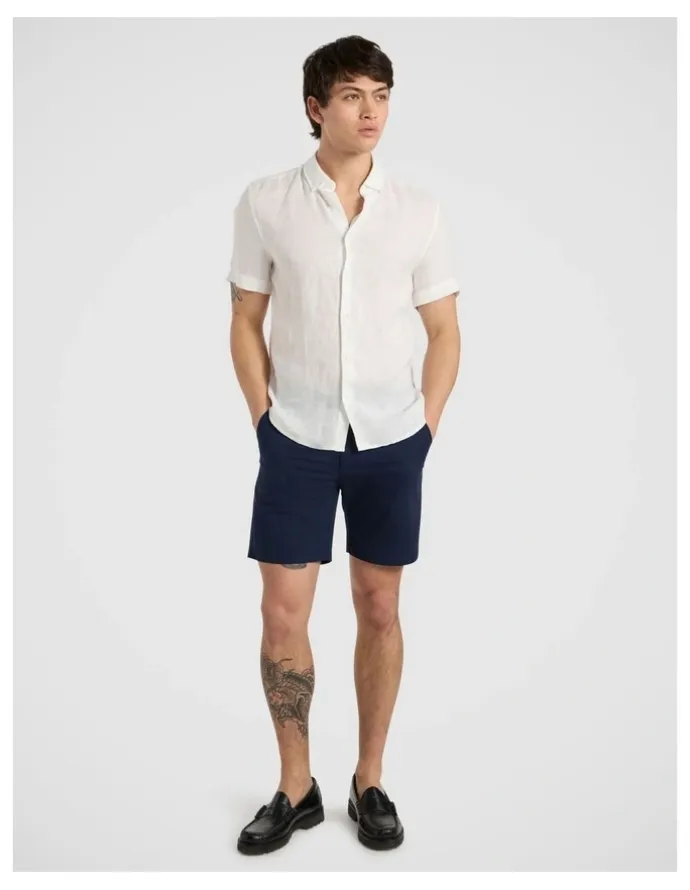 Marcs Felix Short Sleeve Linen Shirt in White