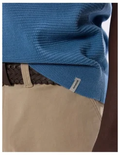 Marcs Noah Textured Knit Polo in Mid Blue