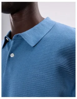 Marcs Noah Textured Knit Polo in Mid Blue