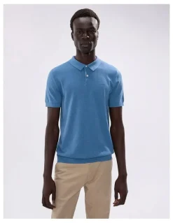 Marcs Noah Textured Knit Polo in Mid Blue