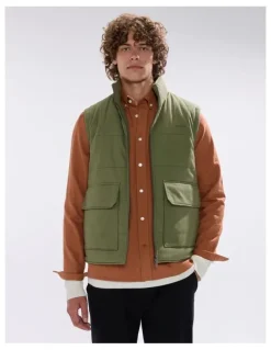 Marcs Rufus Brushed Cotton Vest in Olive Green