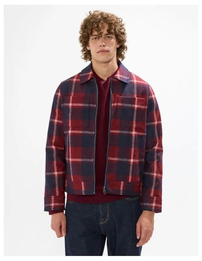 Marcs Victor Reversible Check Jacket in Fig/Navy