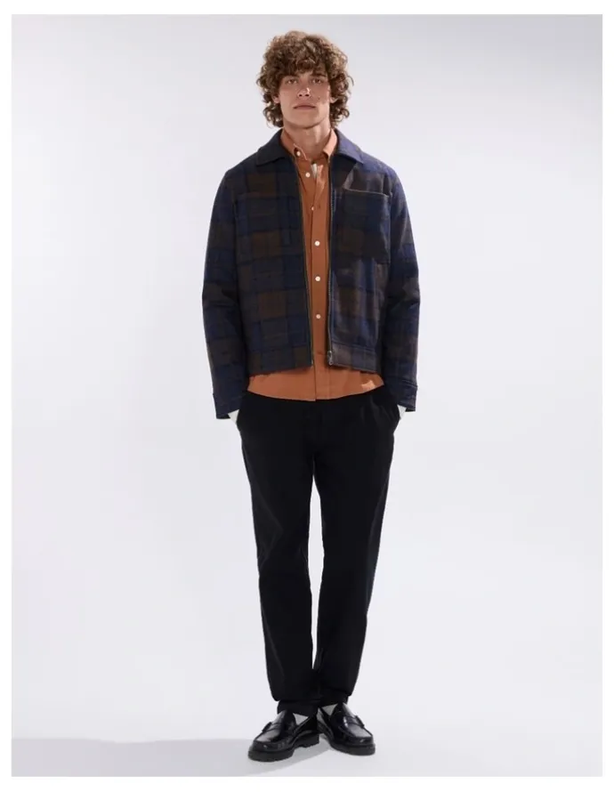 Marcs Victor Reversible Check Jacket in Blue/Khaki