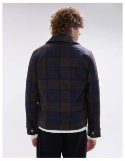 Marcs Victor Reversible Check Jacket in Blue/Khaki