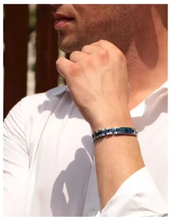Maserati Stainless Steel Bracelet with Blue Carbon Fibre Highlights