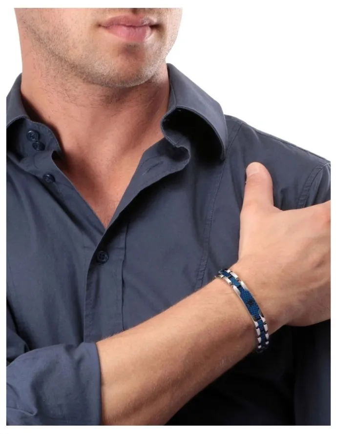 Maserati Stainless Steel Bracelet with Blue Carbon Fibre Highlights