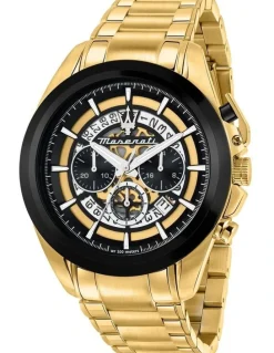 Maserati Traguardo 45mm Chronograph Watch in Black/Yellow/Gold