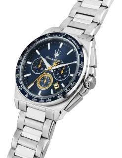 Maserati Velocita Chrono Dial Stainless Steel Strap And Leather Strap Watch 43mm in Silver