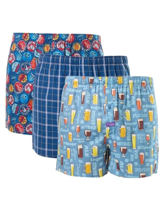 Mitch Dowd Beer Me Cotton Woven Boxers 3 Pack in Multi