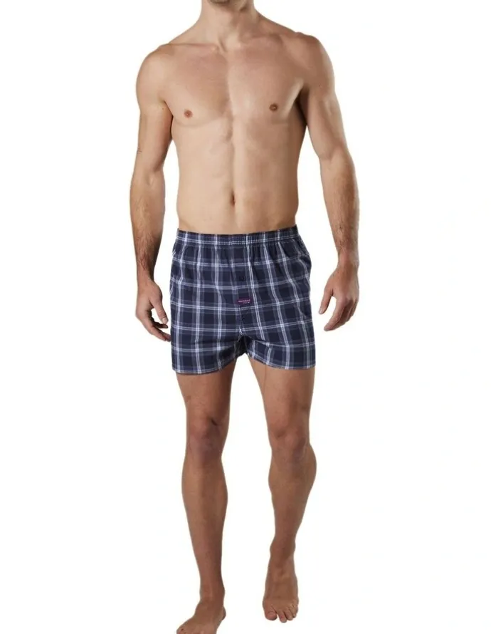 Mitch Dowd Captain Check Cotton Stretch Boxer Shorts in Navy