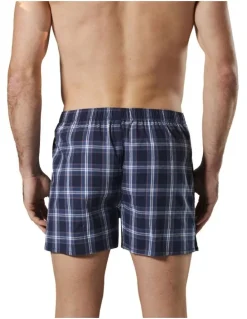 Mitch Dowd Captain Check Cotton Stretch Boxer Shorts in Navy