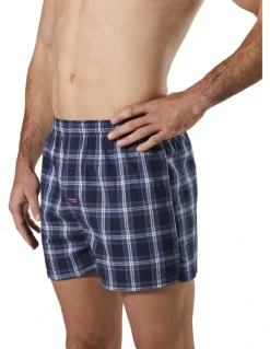 Mitch Dowd Captain Check Cotton Stretch Boxer Shorts in Navy