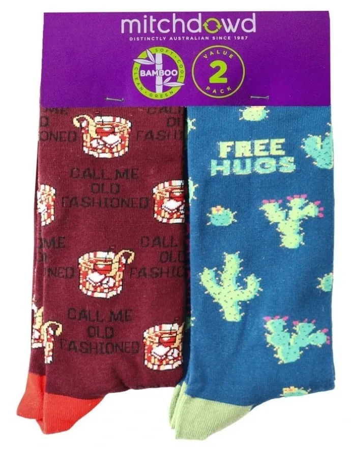 Mitch Dowd Old Fashioned Cacti Bamboo Socks 2 Pack in Multi